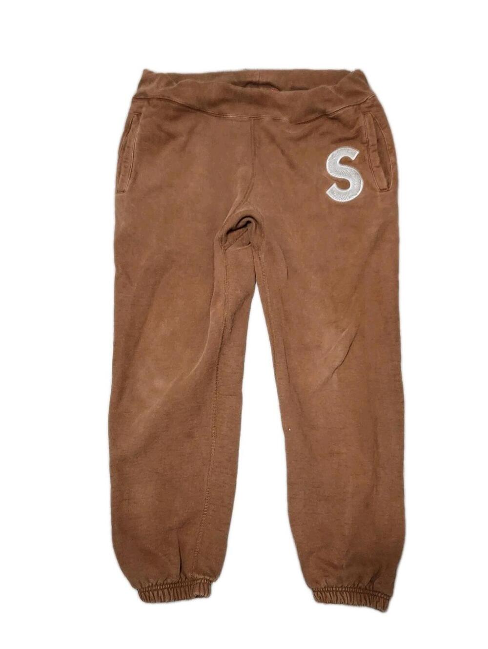 Mens Supreme Sweatpants Size Small Brown Embroidered Logo